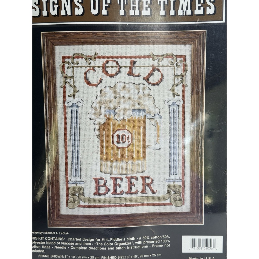 Cold Beer Counted Cross Stitch Kit Signs of the Times 10" x 8" - Picture 2 of 6
